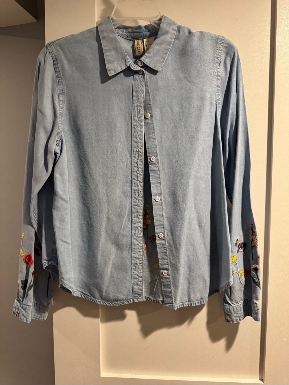 H&M Divided Light Blue Embroidered Button-Up Denim Shirt